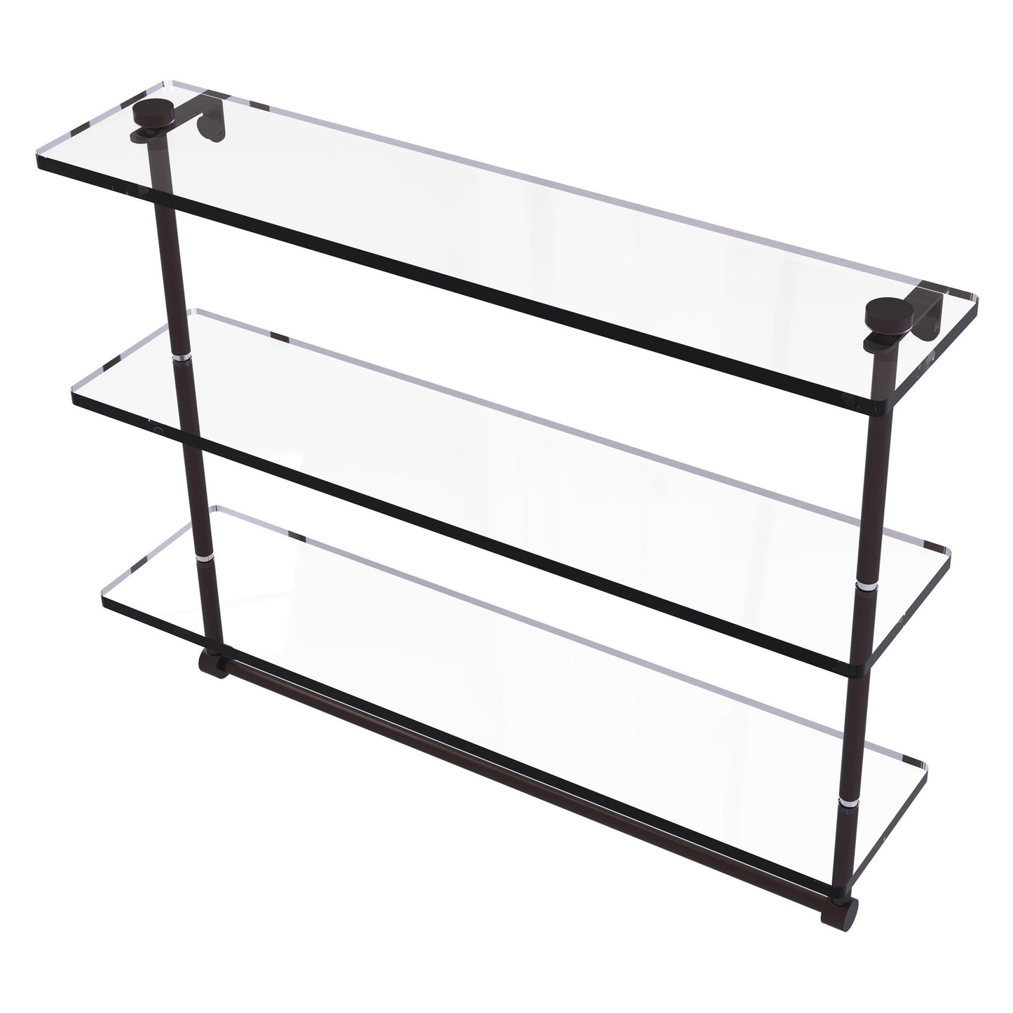 Allied Brass NS-5/22TB 22" x 5" Antique Bronze Solid Brass Triple-Tiered Glass Shelf With Integrated Towel Bar