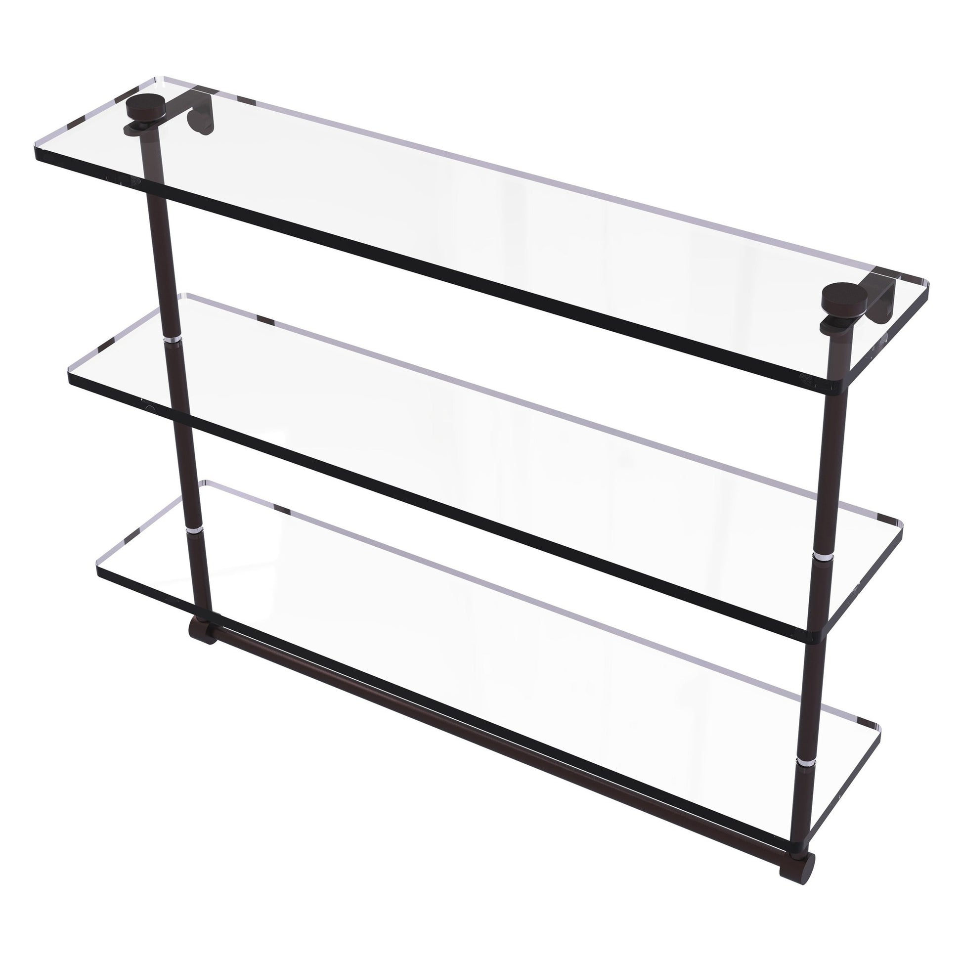 Allied Brass NS-5/22TB 22" x 5" Antique Bronze Solid Brass Triple-Tiered Glass Shelf With Integrated Towel Bar