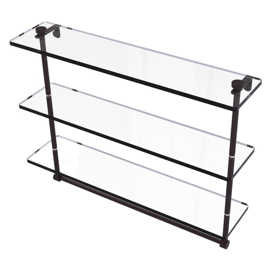 Allied Brass NS-5/22TB 22" x 5" Antique Bronze Solid Brass Triple-Tiered Glass Shelf With Integrated Towel Bar