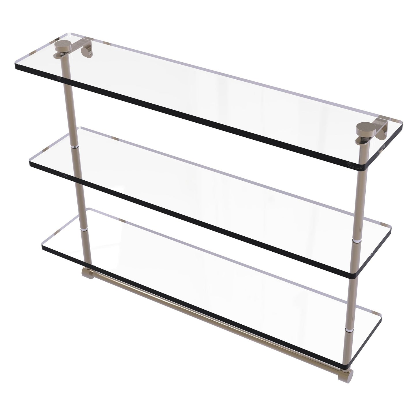 Allied Brass NS-5/22TB 22" x 5" Antique Pewter Solid Brass Triple-Tiered Glass Shelf With Integrated Towel Bar