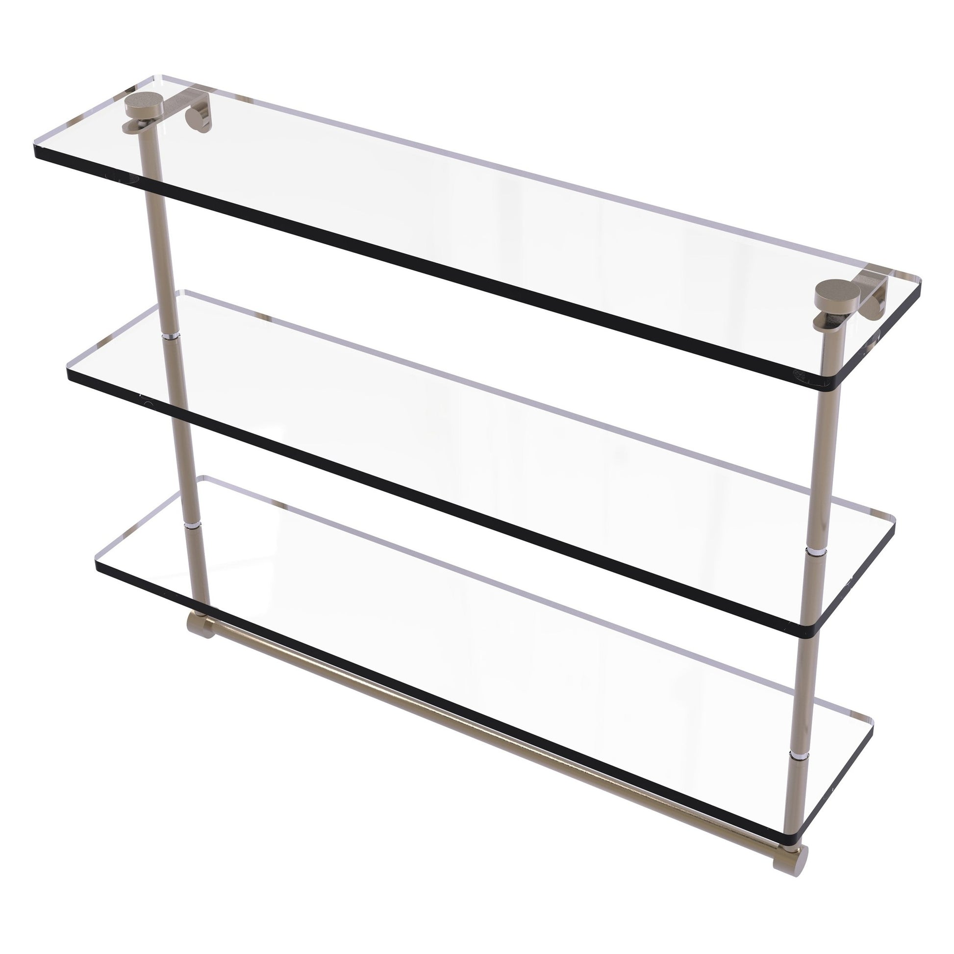 Allied Brass NS-5/22TB 22" x 5" Antique Pewter Solid Brass Triple-Tiered Glass Shelf With Integrated Towel Bar