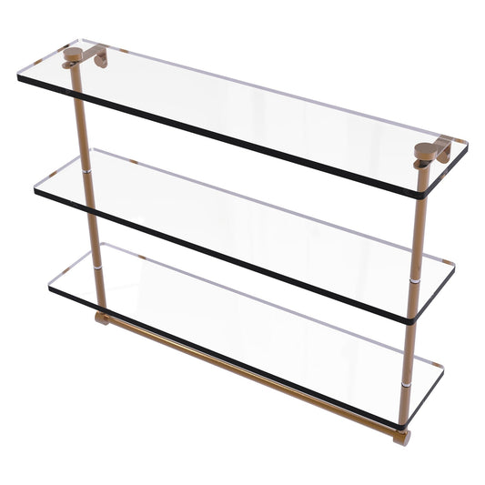 Allied Brass NS-5/22TB 22" x 5" Brushed Bronze Solid Brass Triple-Tiered Glass Shelf With Integrated Towel Bar