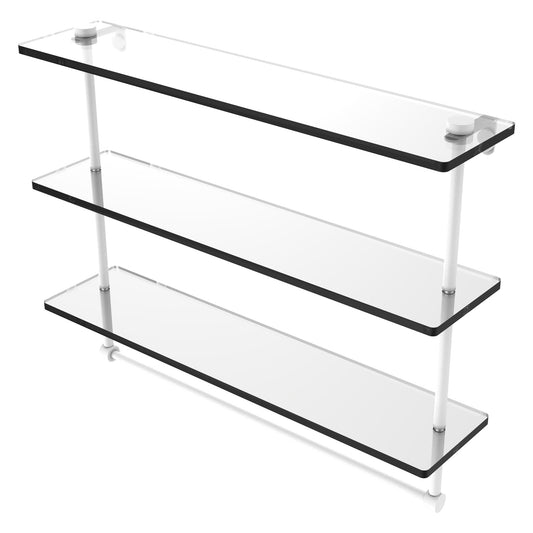 Allied Brass NS-5/22TB 22" x 5" Matte White Solid Brass Triple-Tiered Glass Shelf With Integrated Towel Bar
