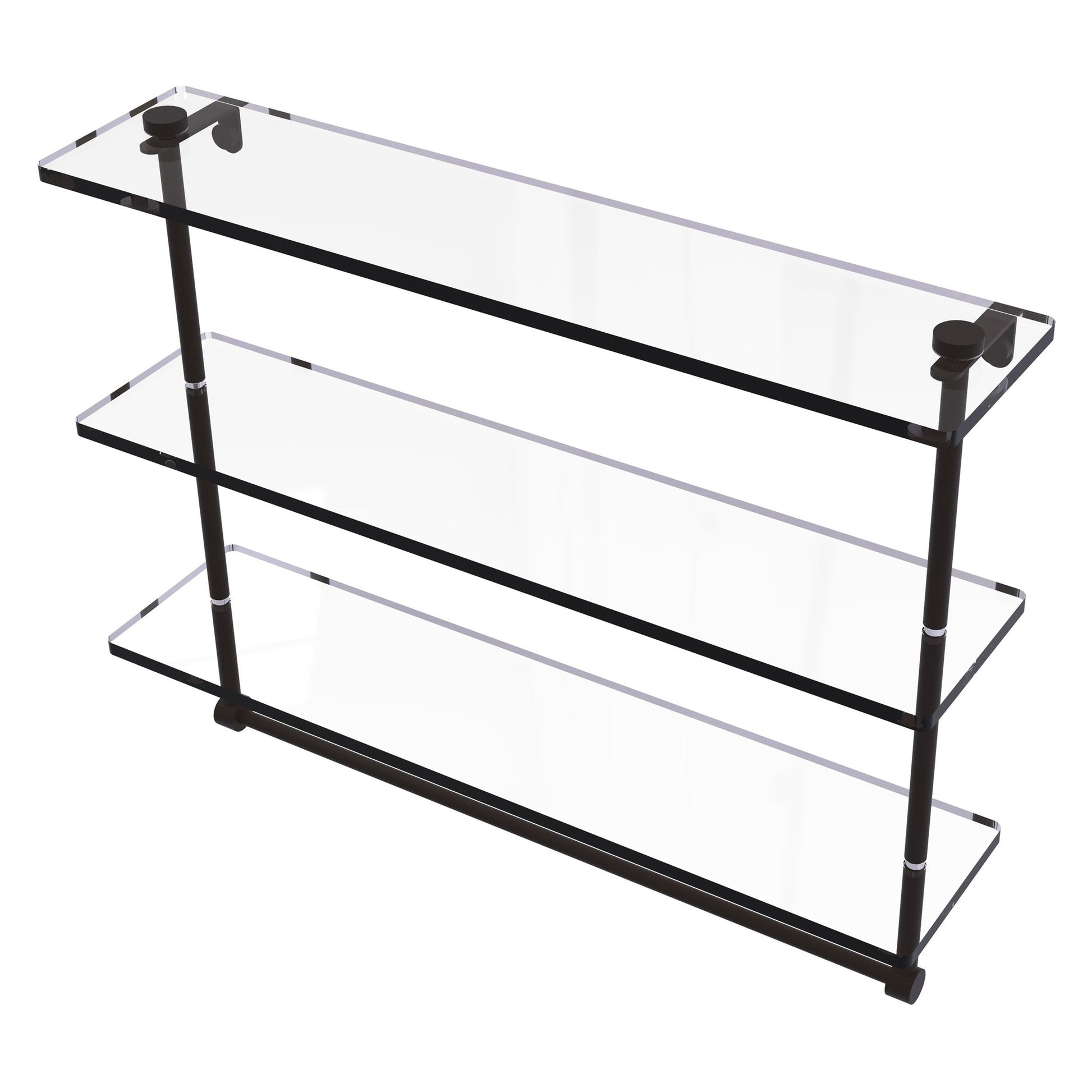 Allied Brass NS-5/22TB 22" x 5" Oil Rubbed Bronze Solid Brass Triple-Tiered Glass Shelf With Integrated Towel Bar