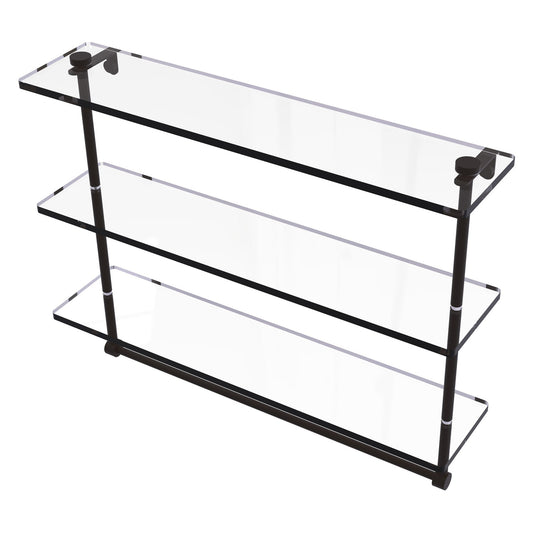 Allied Brass NS-5/22TB 22" x 5" Oil Rubbed Bronze Solid Brass Triple-Tiered Glass Shelf With Integrated Towel Bar
