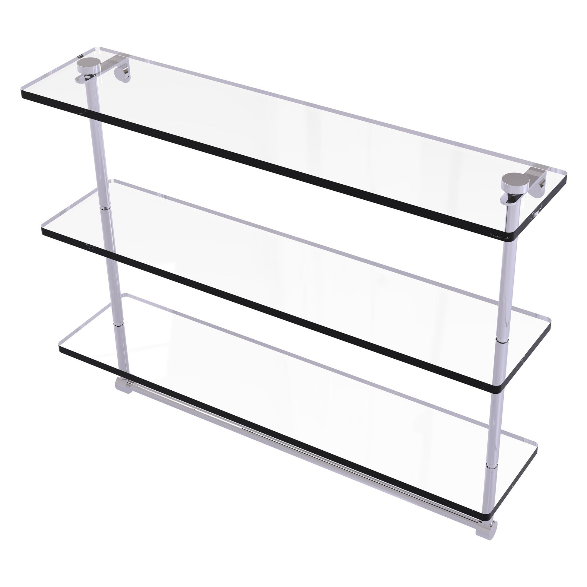 Allied Brass NS-5/22TB 22" x 5" Polished Chrome Solid Brass Triple-Tiered Glass Shelf With Integrated Towel Bar