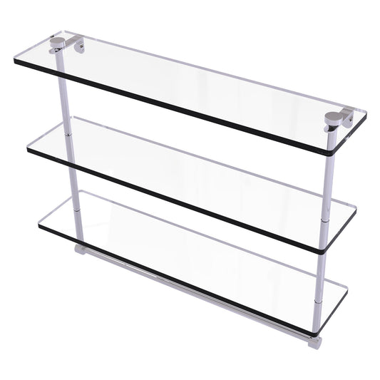 Allied Brass NS-5/22TB 22" x 5" Polished Chrome Solid Brass Triple-Tiered Glass Shelf With Integrated Towel Bar