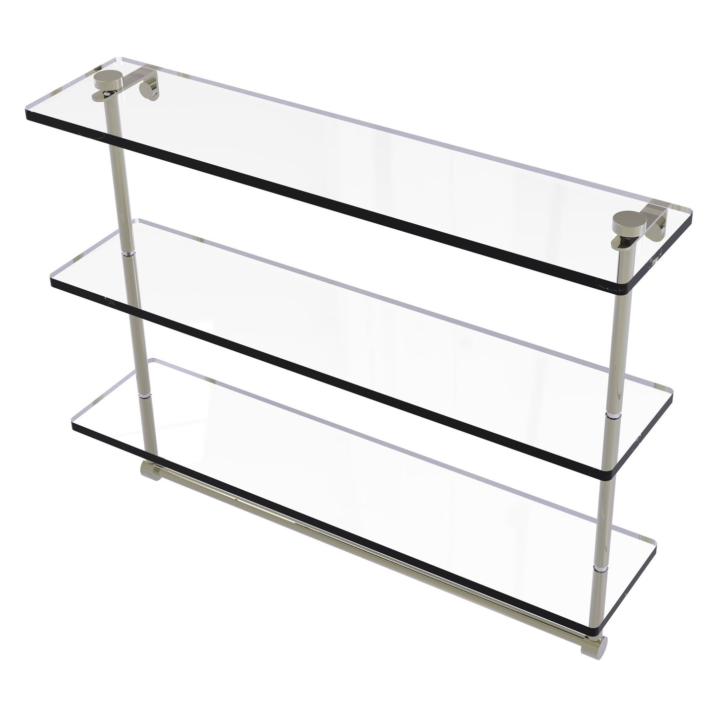 Allied Brass NS-5/22TB 22" x 5" Polished Nickel Solid Brass Triple-Tiered Glass Shelf With Integrated Towel Bar