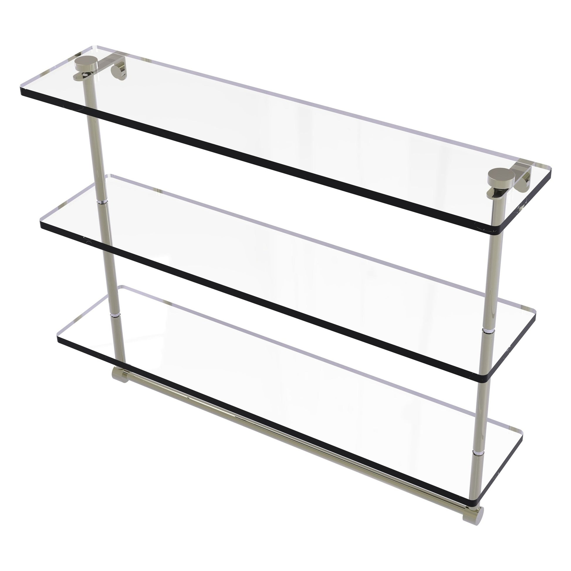 Allied Brass NS-5/22TB 22" x 5" Polished Nickel Solid Brass Triple-Tiered Glass Shelf With Integrated Towel Bar