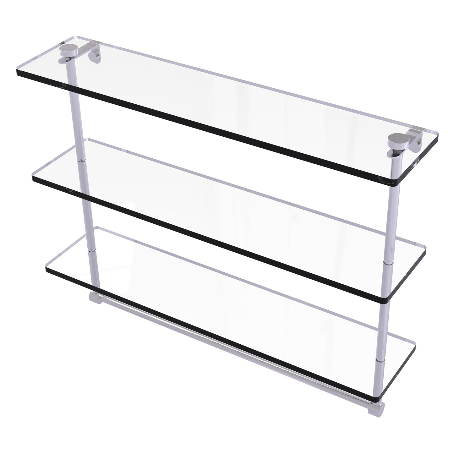 Allied Brass NS-5/22TB 22" x 5" Satin Chrome Solid Brass Triple-Tiered Glass Shelf With Integrated Towel Bar
