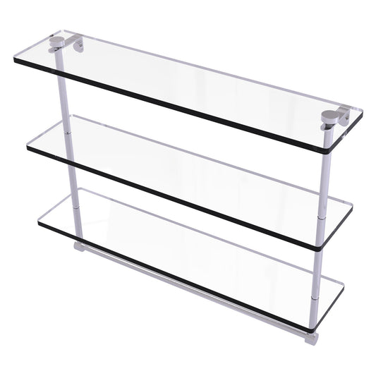 Allied Brass NS-5/22TB 22" x 5" Satin Chrome Solid Brass Triple-Tiered Glass Shelf With Integrated Towel Bar