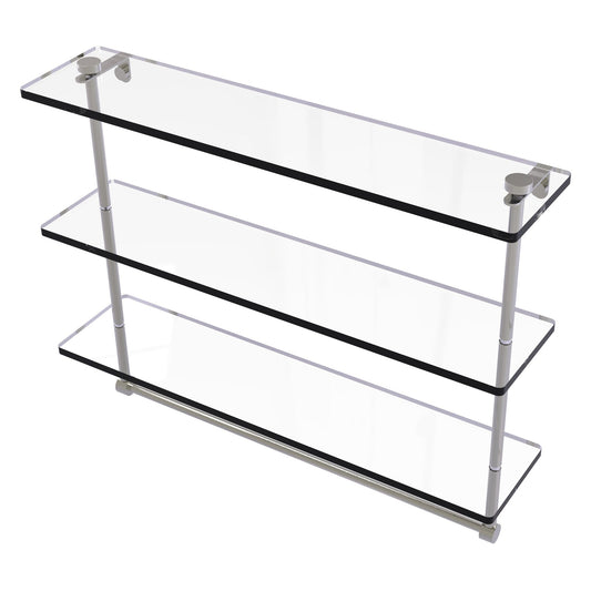 Allied Brass NS-5/22TB 22" x 5" Satin Nickel Solid Brass Triple-Tiered Glass Shelf With Integrated Towel Bar