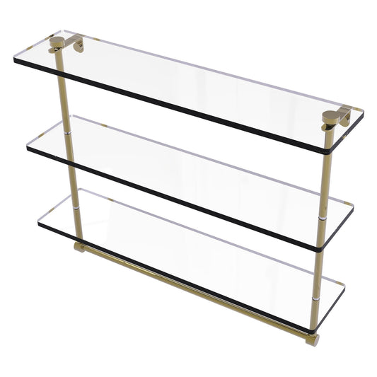 Allied Brass NS-5/22TB 22" x 5" Unlacquered Brass Solid Brass Triple-Tiered Glass Shelf With Integrated Towel Bar