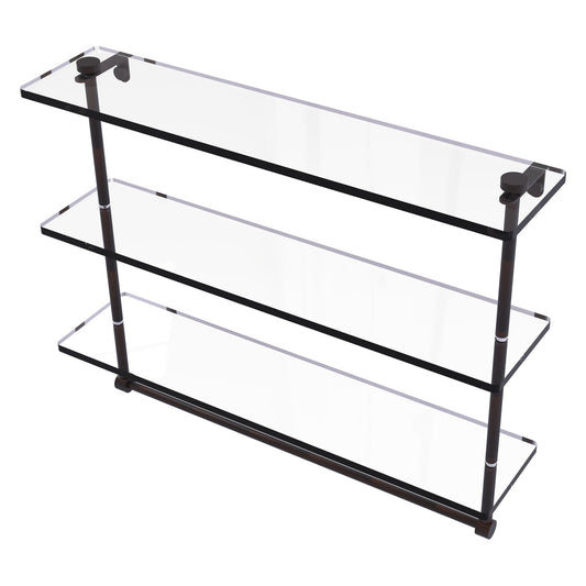 Allied Brass NS-5/22TB 22" x 5" Venetian Bronze Solid Brass Triple-Tiered Glass Shelf With Integrated Towel Bar