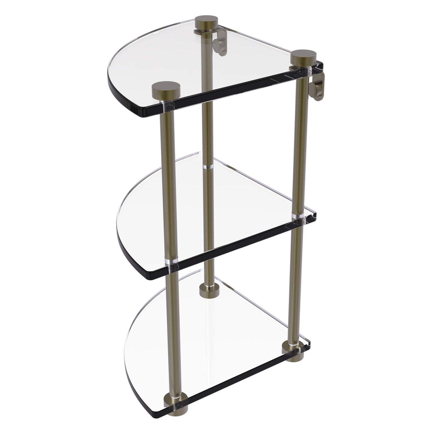 Allied Brass NS-6 8" x 8" Antique Brass Solid Brass Three-Tiered Corner Glass Shelf