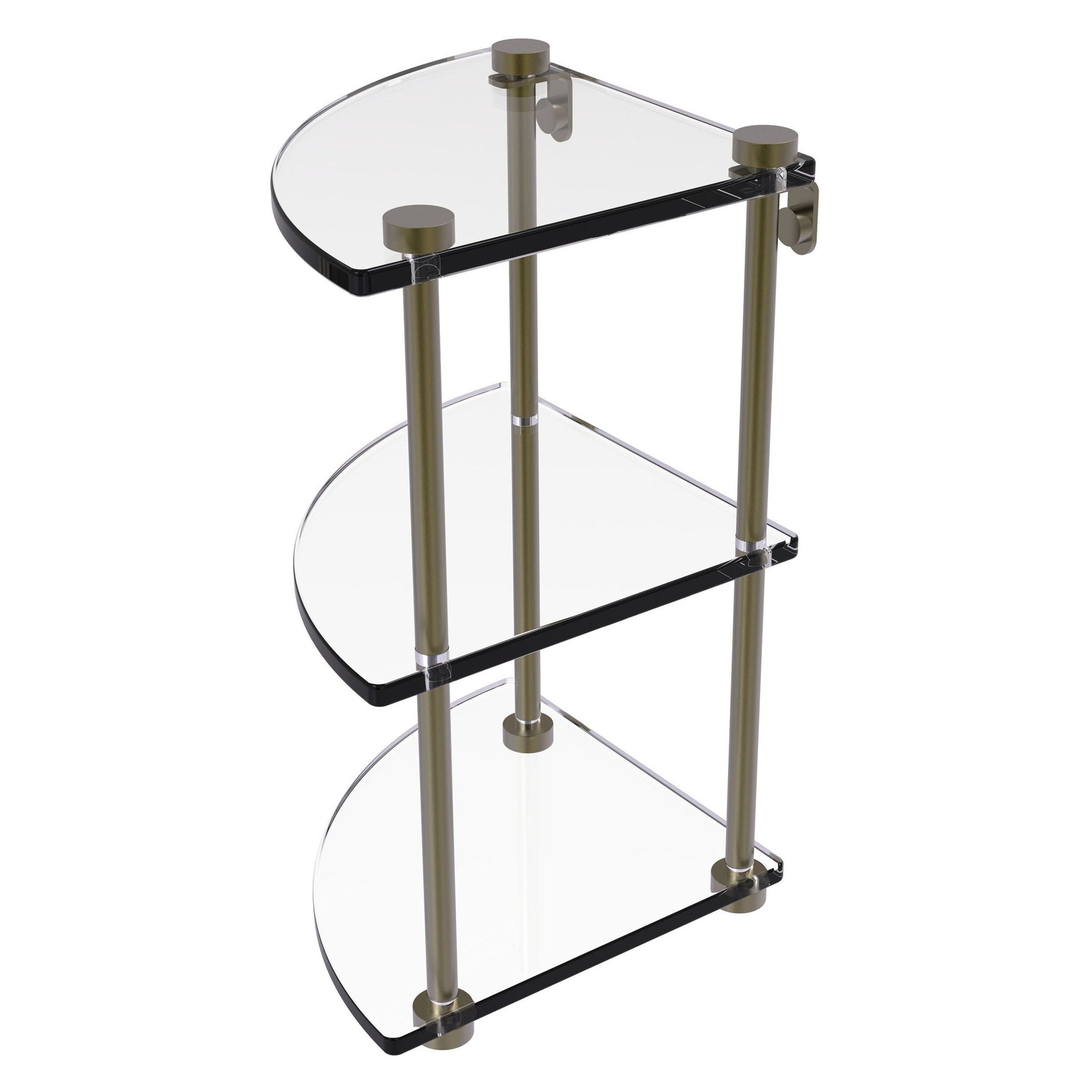 Allied Brass NS-6 8" x 8" Antique Brass Solid Brass Three-Tiered Corner Glass Shelf
