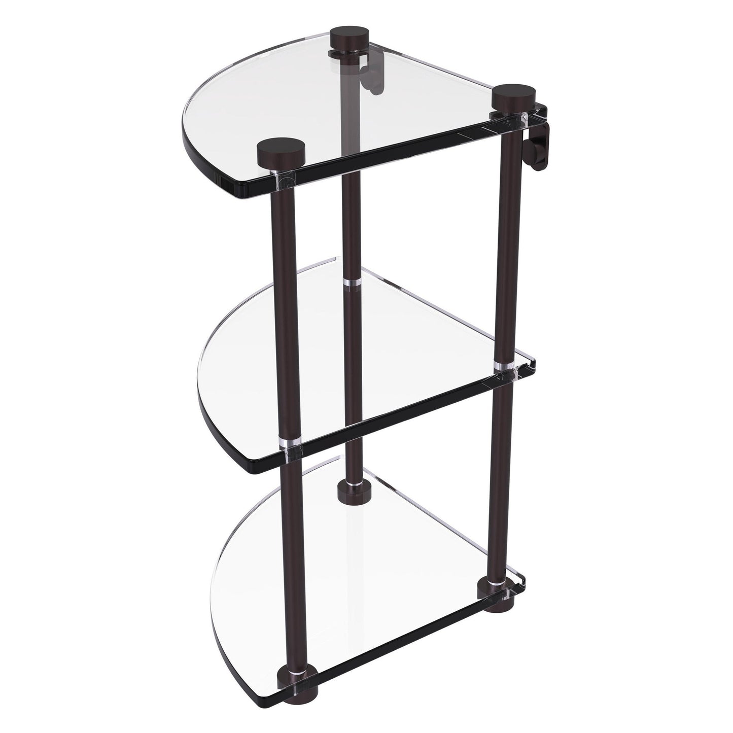 Allied Brass NS-6 8" x 8" Antique Bronze Solid Brass Three-Tiered Corner Glass Shelf