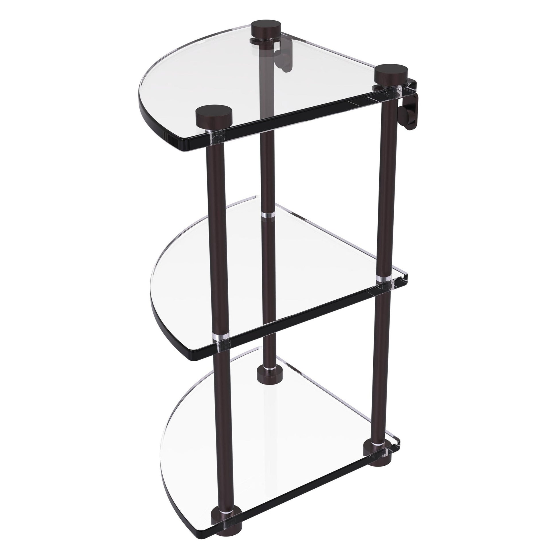 Allied Brass NS-6 8" x 8" Antique Bronze Solid Brass Three-Tiered Corner Glass Shelf