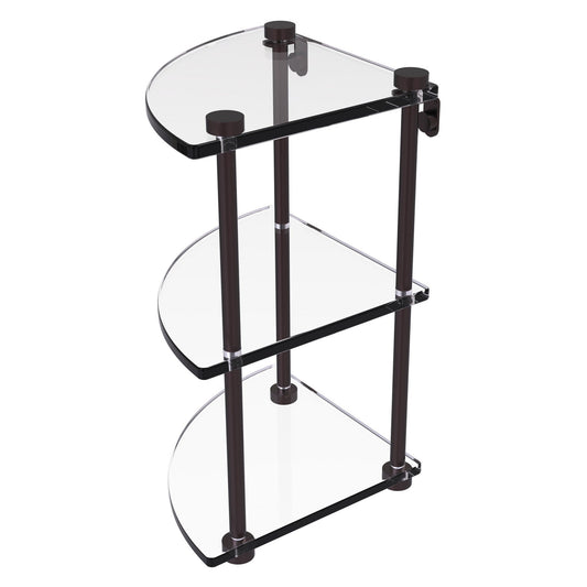 Allied Brass NS-6 8" x 8" Antique Bronze Solid Brass Three-Tiered Corner Glass Shelf