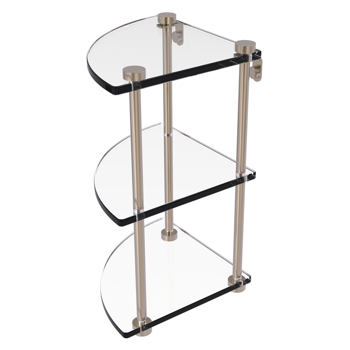 Allied Brass NS-6 8" x 8" Antique Pewter Solid Brass Three-Tiered Corner Glass Shelf