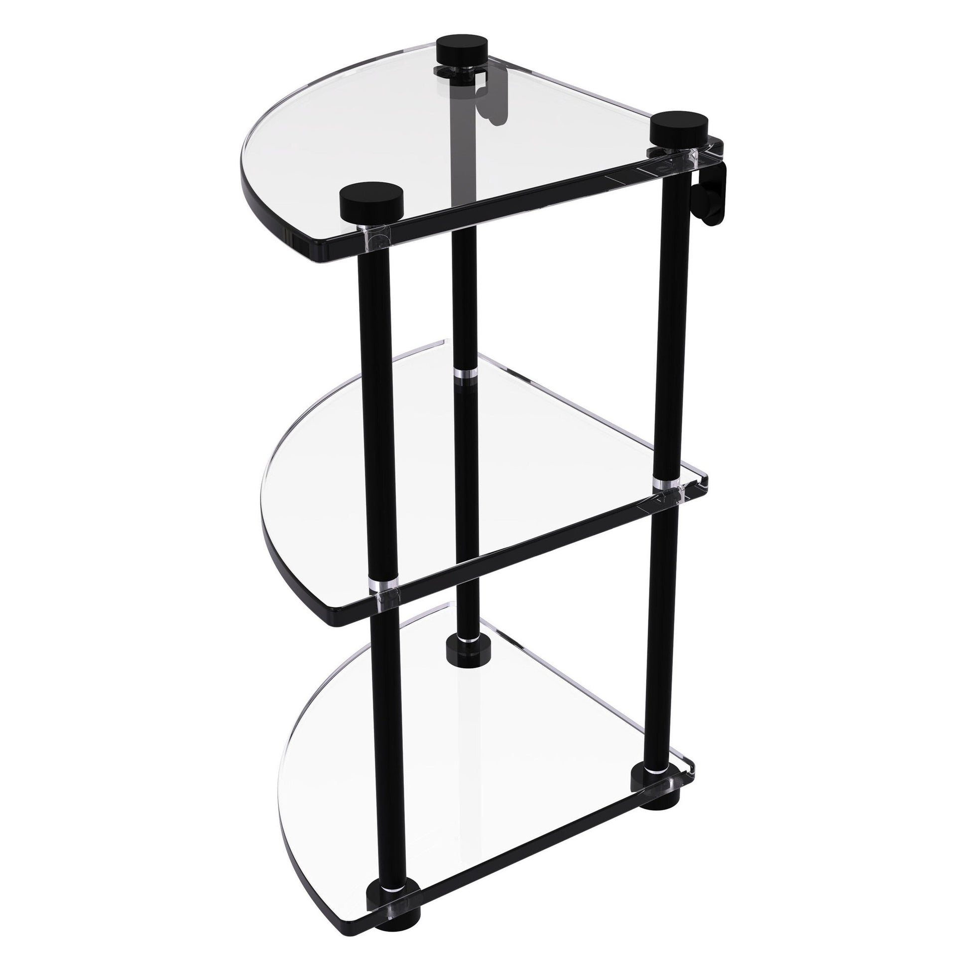 Allied Brass NS-6 8" x 8" Matte Black Solid Brass Three-Tiered Corner Glass Shelf