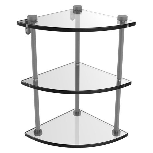 Allied Brass NS-6 8" x 8" Matte Gray Solid Brass Three-Tiered Corner Glass Shelf