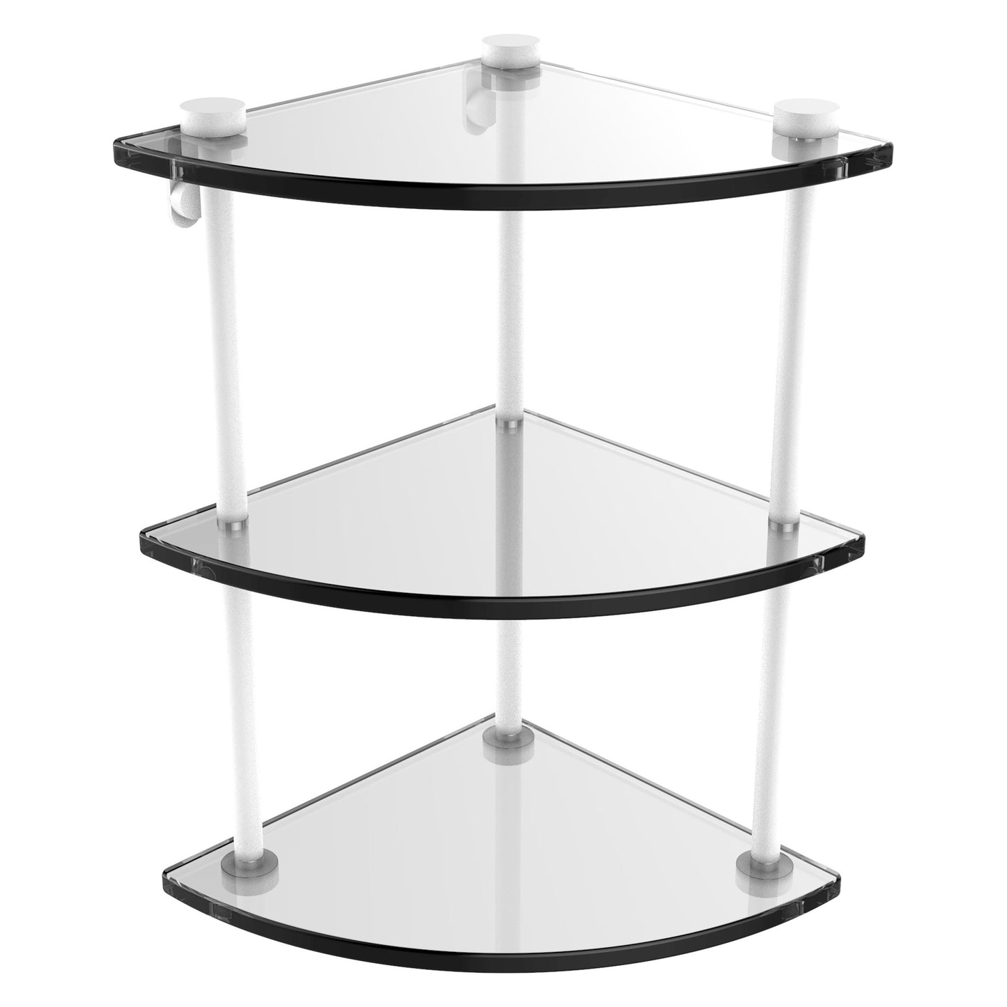 Allied Brass NS-6 8" x 8" Matte White Solid Brass Three-Tiered Corner Glass Shelf