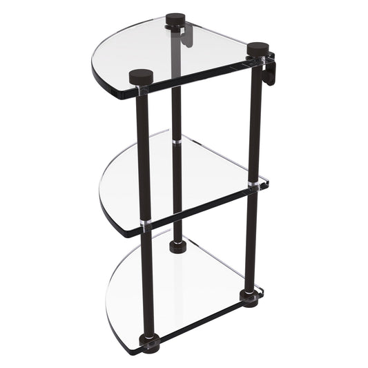 Allied Brass NS-6 8" x 8" Oil Rubbed Bronze Solid Brass Three-Tiered Corner Glass Shelf