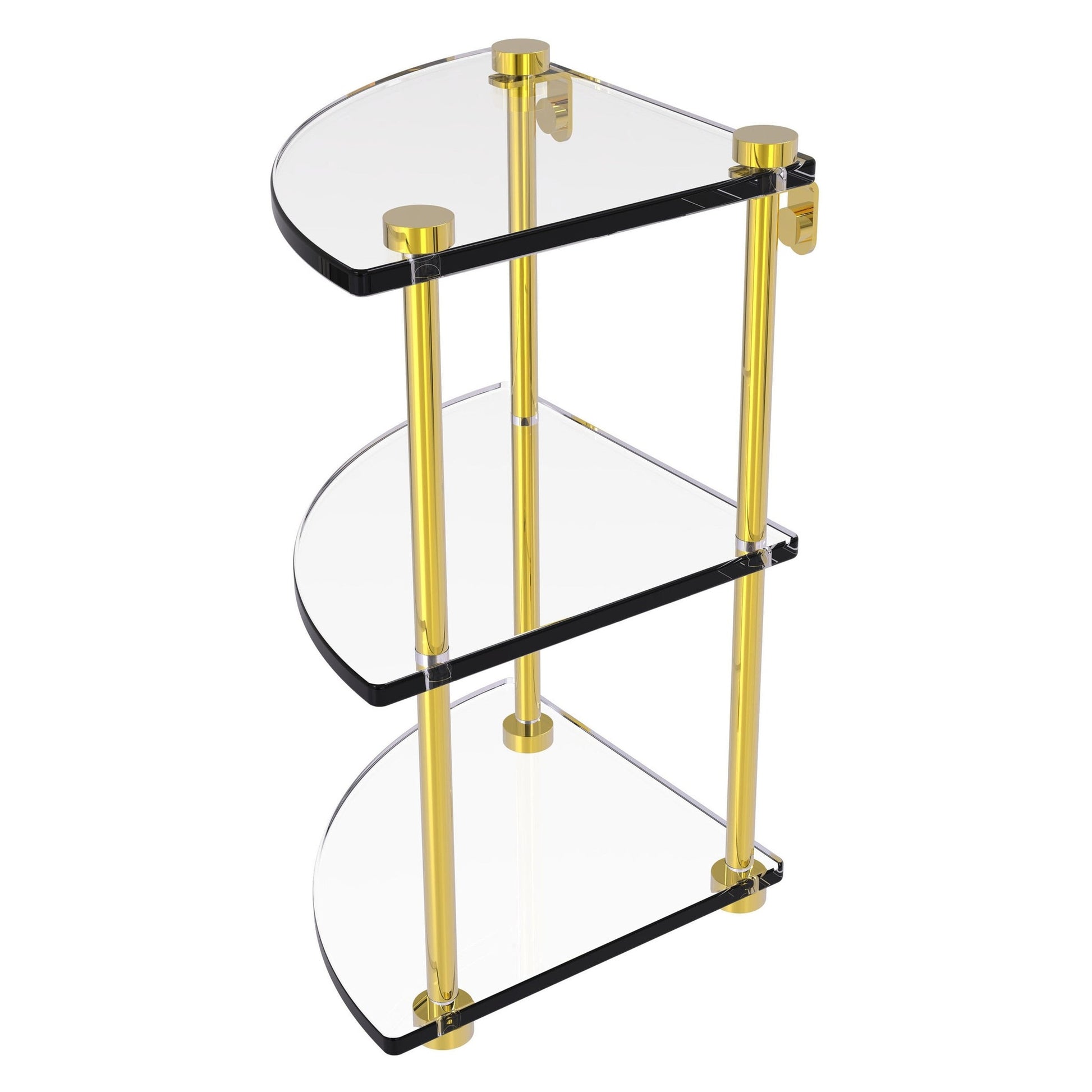 Allied Brass NS-6 8" x 8" Polished Brass Solid Brass Three-Tiered Corner Glass Shelf
