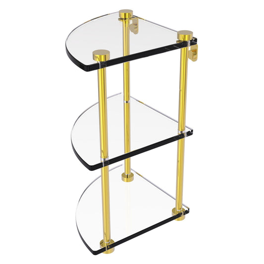 Allied Brass NS-6 8" x 8" Polished Brass Solid Brass Three-Tiered Corner Glass Shelf