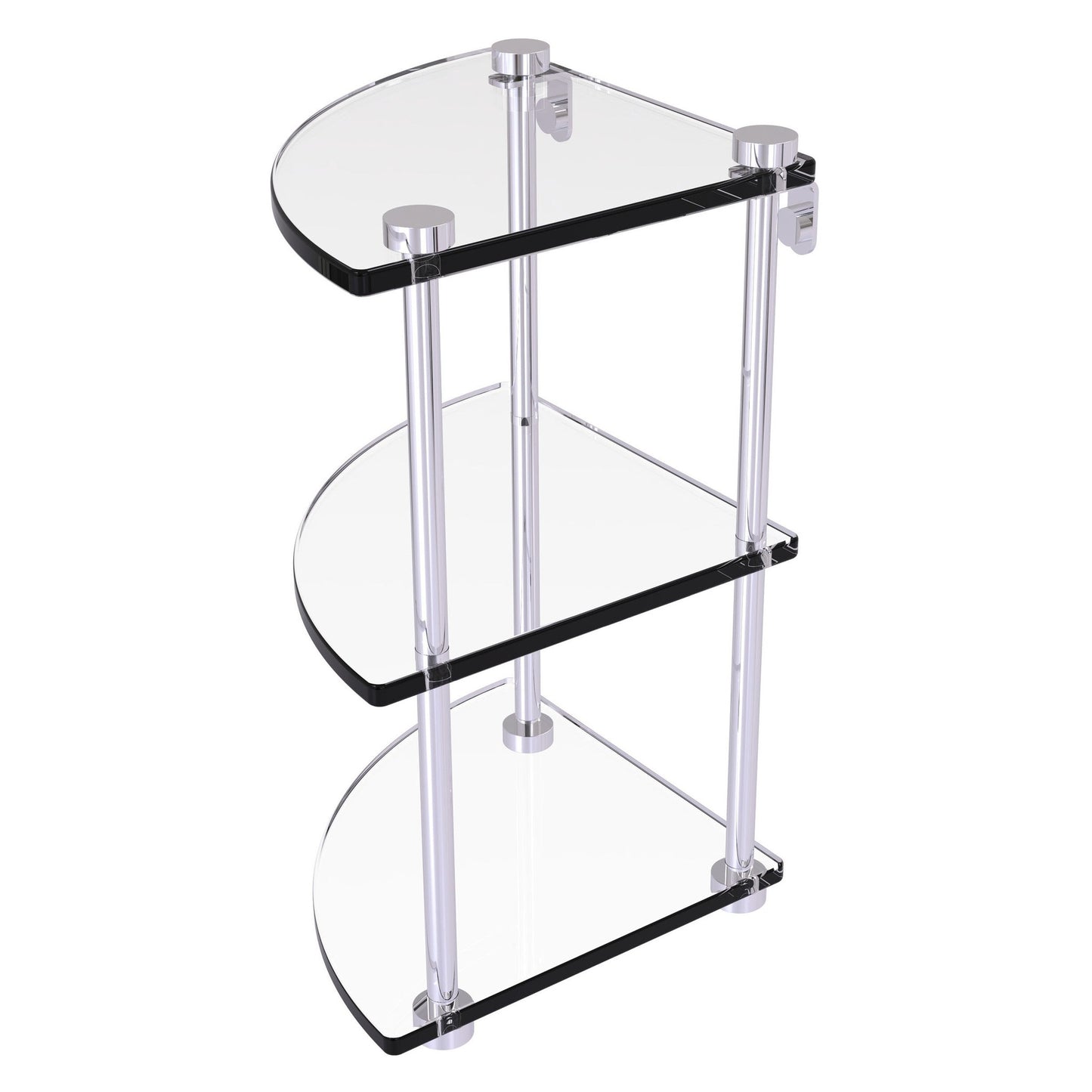 Allied Brass NS-6 8" x 8" Polished Chrome Solid Brass Three-Tiered Corner Glass Shelf
