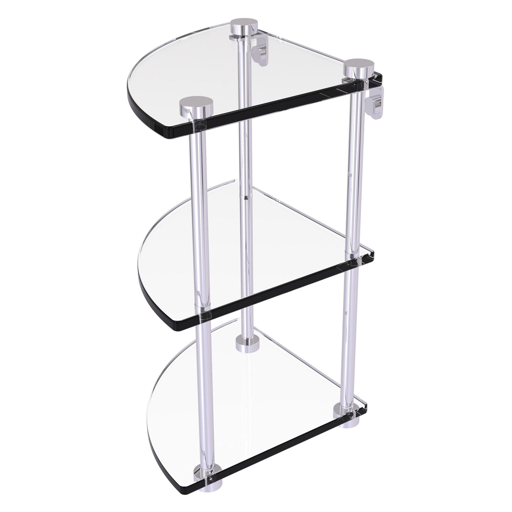 Allied Brass NS-6 8" x 8" Polished Chrome Solid Brass Three-Tiered Corner Glass Shelf