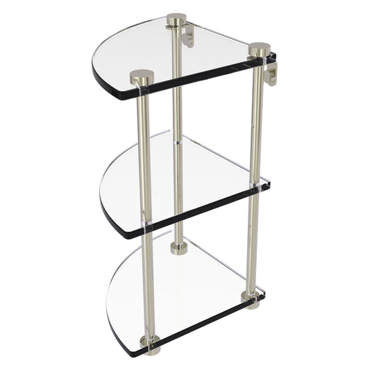 Allied Brass NS-6 8" x 8" Polished Nickel Solid Brass Three-Tiered Corner Glass Shelf