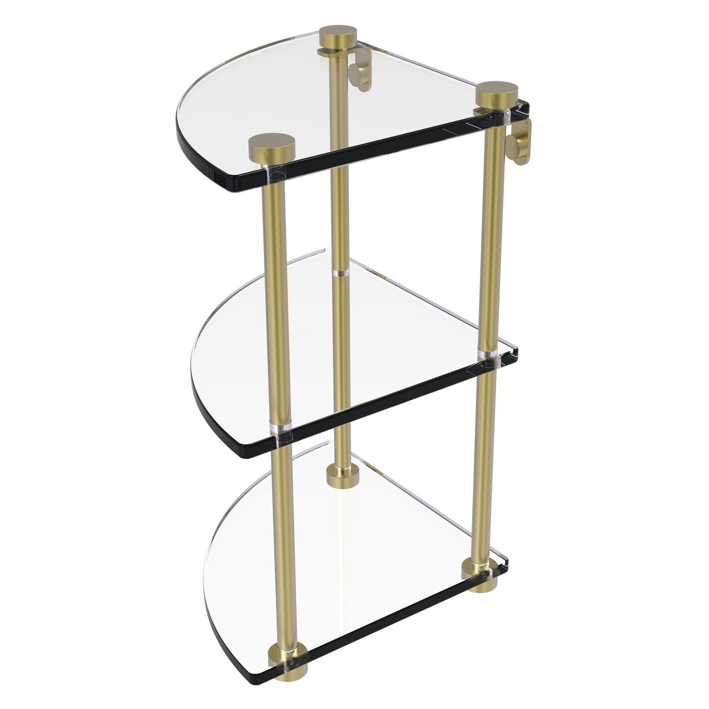 Allied Brass NS-6 8" x 8" Satin Brass Solid Brass Three-Tiered Corner Glass Shelf
