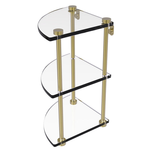 Allied Brass NS-6 8" x 8" Satin Brass Solid Brass Three-Tiered Corner Glass Shelf