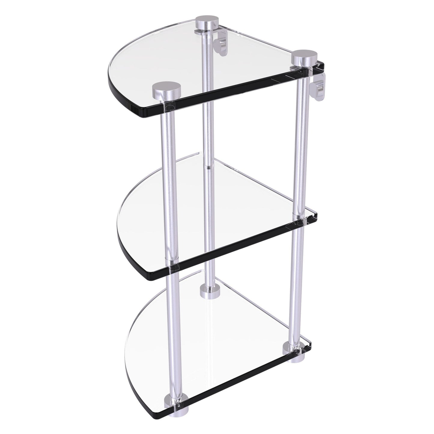 Allied Brass NS-6 8" x 8" Satin Chrome Solid Brass Three-Tiered Corner Glass Shelf
