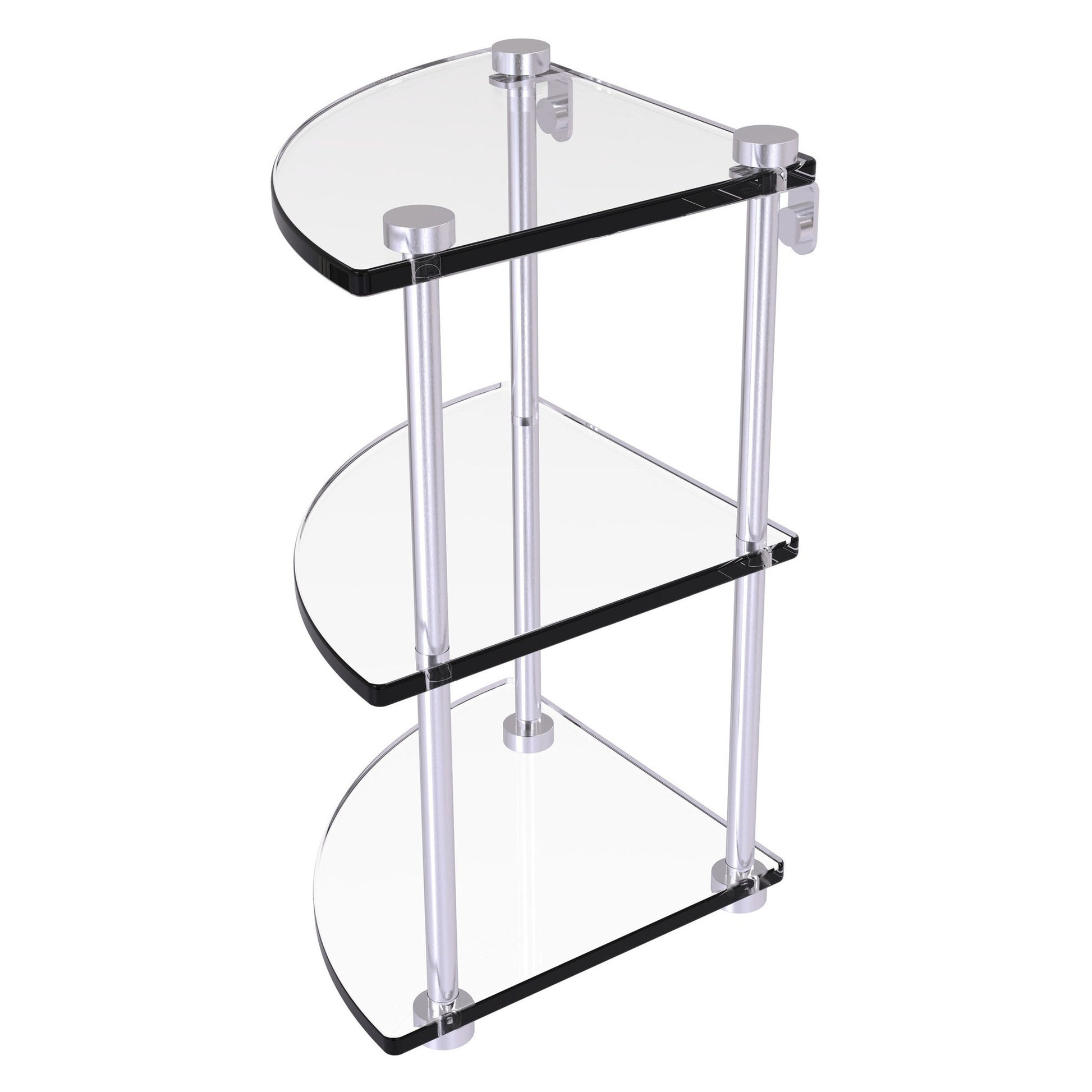 Allied Brass NS-6 8" x 8" Satin Chrome Solid Brass Three-Tiered Corner Glass Shelf