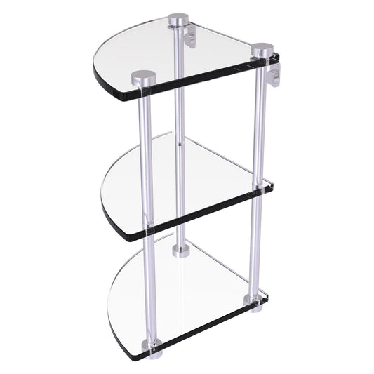 Allied Brass NS-6 8" x 8" Satin Chrome Solid Brass Three-Tiered Corner Glass Shelf