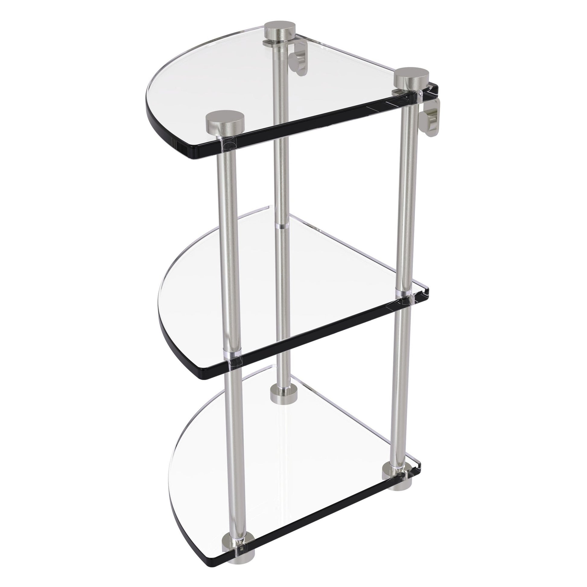 Allied Brass NS-6 8" x 8" Satin Nickel Solid Brass Three-Tiered Corner Glass Shelf
