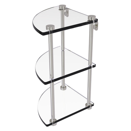 Allied Brass NS-6 8" x 8" Satin Nickel Solid Brass Three-Tiered Corner Glass Shelf