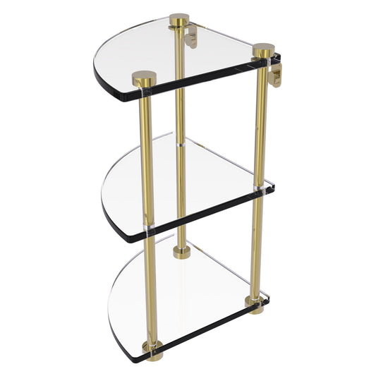 Allied Brass NS-6 8" x 8" Unlacquered Brass Solid Brass Three-Tiered Corner Glass Shelf