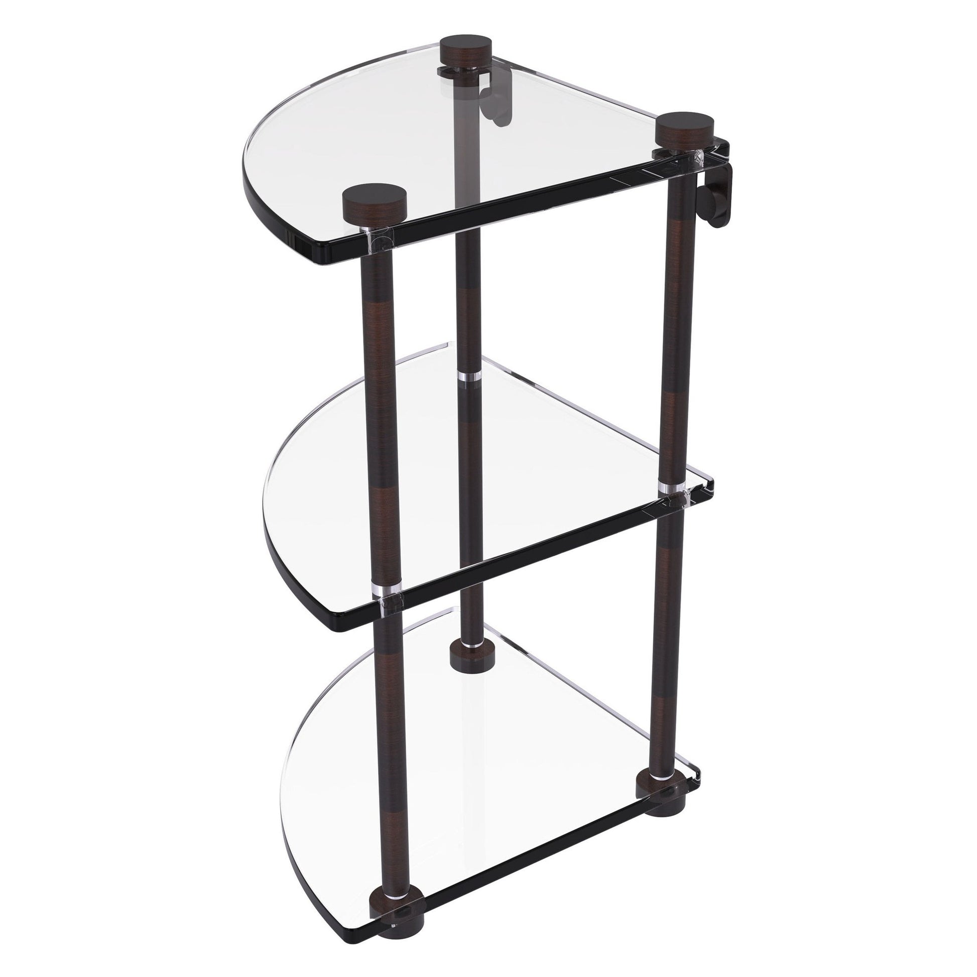 Allied Brass NS-6 8" x 8" Venetian Bronze Solid Brass Three-Tiered Corner Glass Shelf
