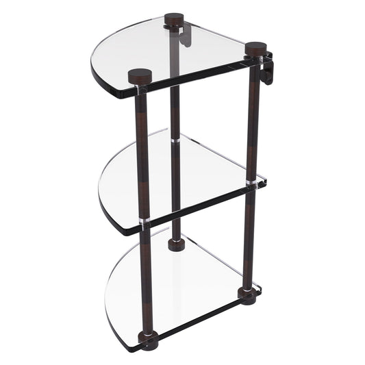 Allied Brass NS-6 8" x 8" Venetian Bronze Solid Brass Three-Tiered Corner Glass Shelf