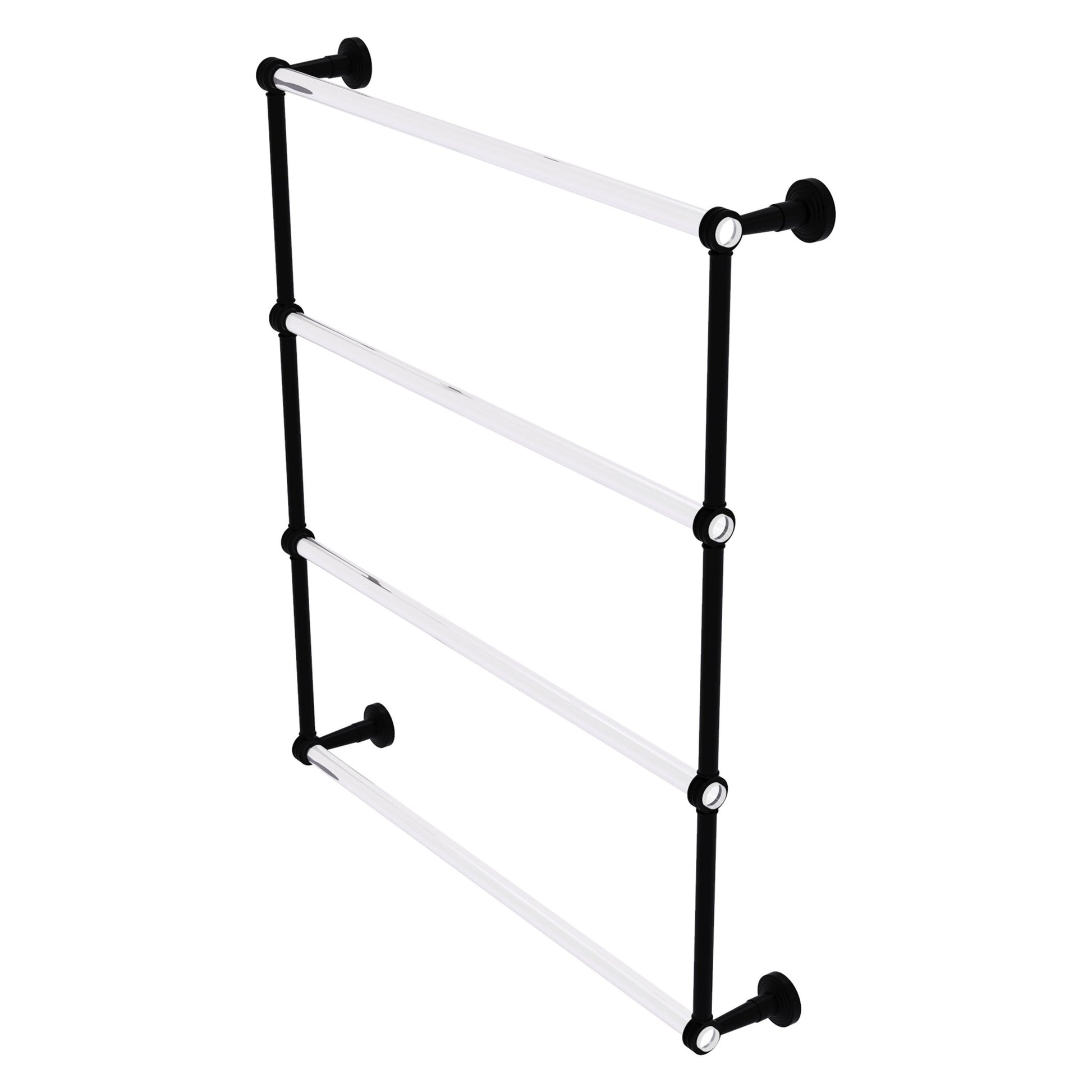 Allied Brass Pacific Beach 32.6" x 5" Matte Black Solid Brass 4-Tier Ladder Towel Bar With Dotted Accents
