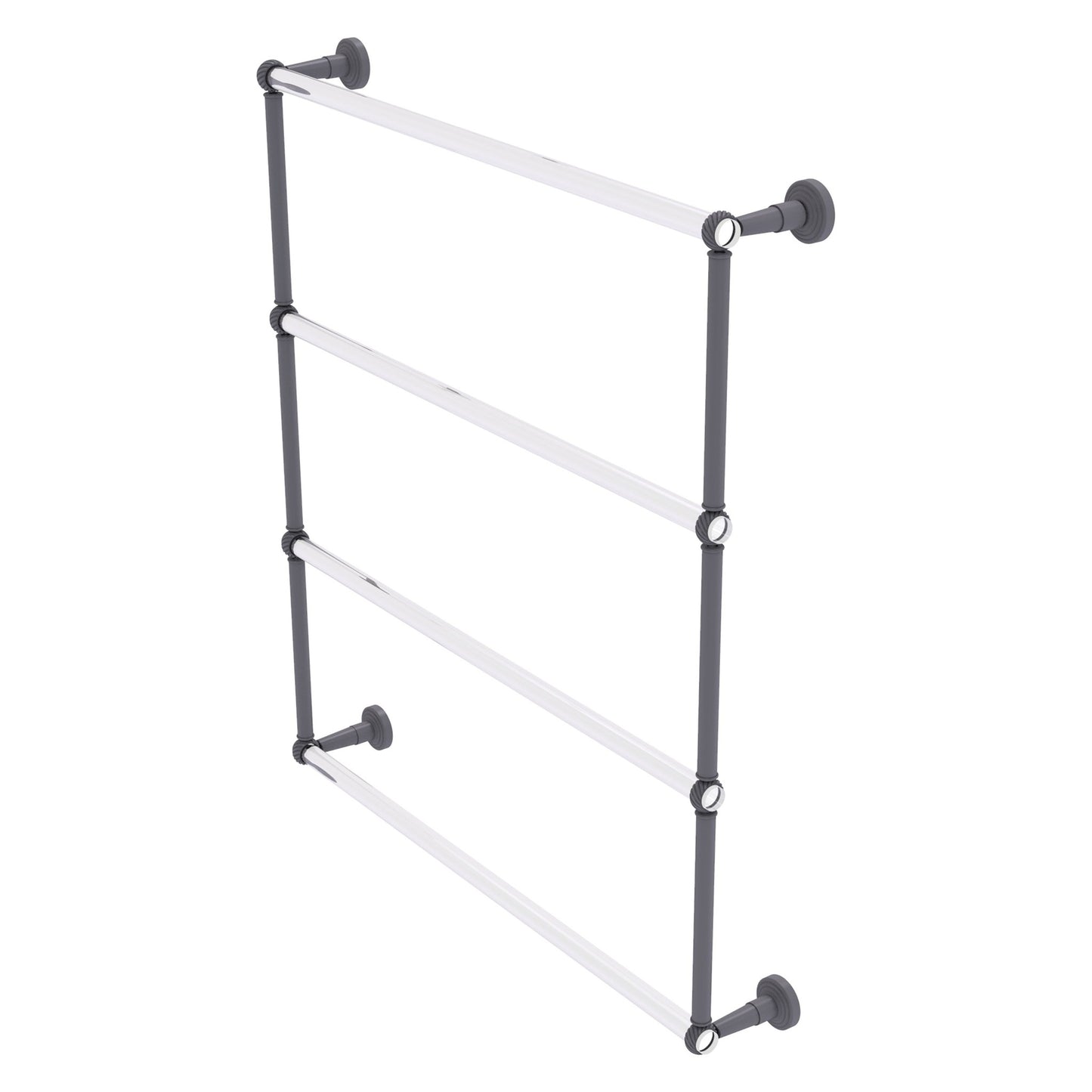 Allied Brass Pacific Beach 32.6" x 5" Matte Gray Solid Brass 4-Tier Ladder Towel Bar With Twisted Accents