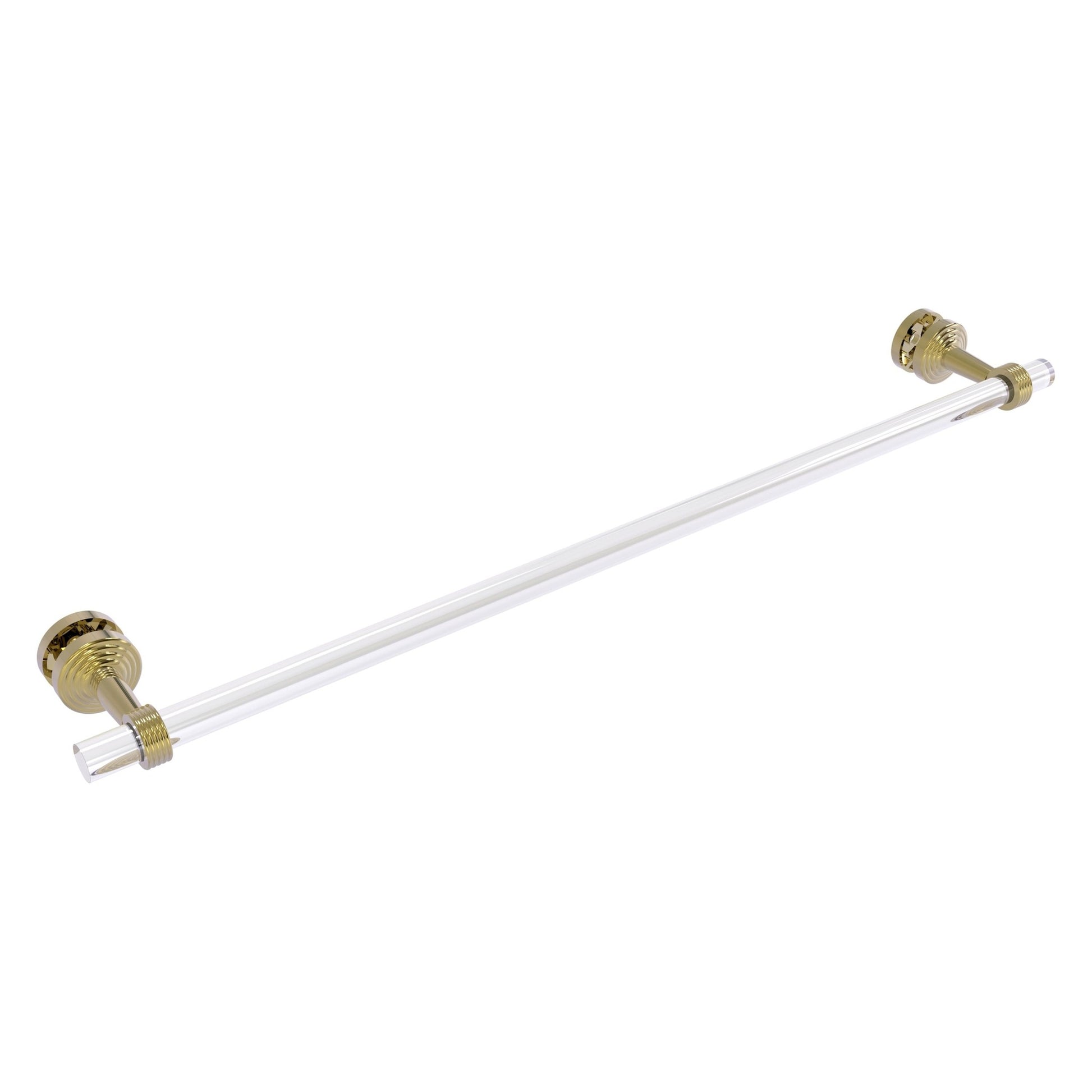 Allied Brass Pacific Beach 34" x 5.3" Unlacquered Brass Solid Brass Back-to-Back Shower Door and Towel Bar With Grooved Accents