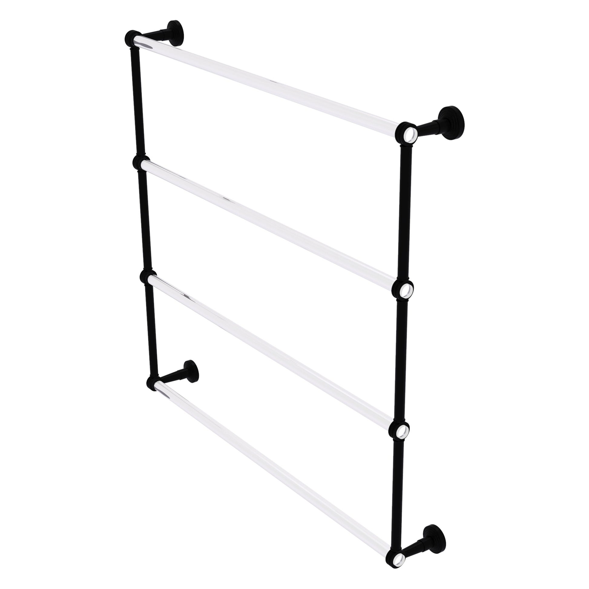 Allied Brass Pacific Beach 38.6" x 5" Matte Black Solid Brass 4-Tier Ladder Towel Bar With Dotted Accents