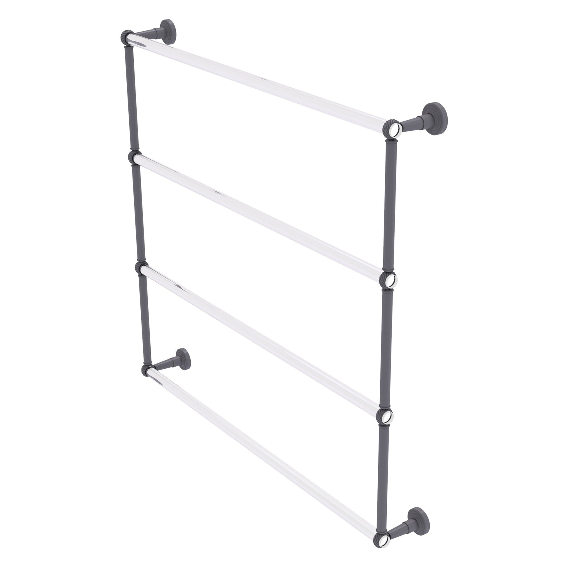 Allied Brass Pacific Beach 38.6" x 5" Matte Gray Solid Brass 4-Tier Ladder Towel Bar With Twisted Accents
