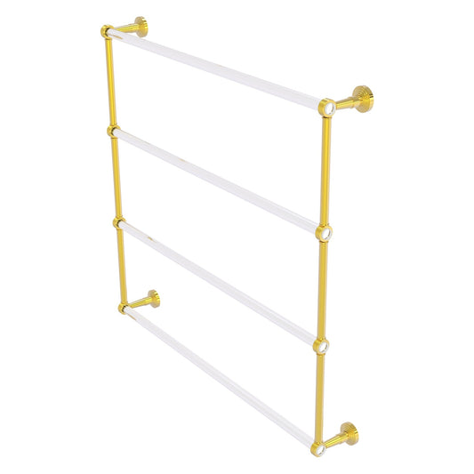 Allied Brass Pacific Beach 38.6" x 5" Polished Brass Solid Brass 4-Tier Ladder Towel Bar With Grooved Accents