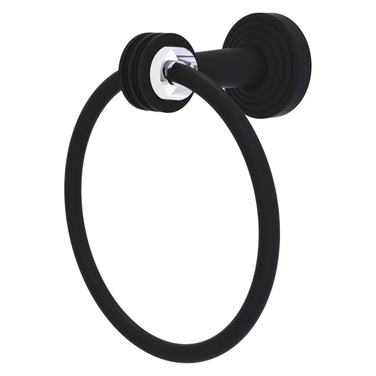 Allied Brass Pacific Beach 6" x 7" Matte Black Solid Brass Towel Ring With Dotted Accents